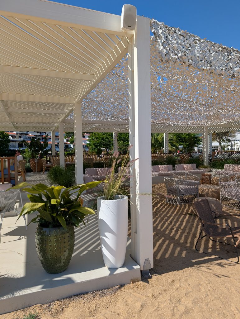 a gazebo set up on the beach at Agia Paraskevi