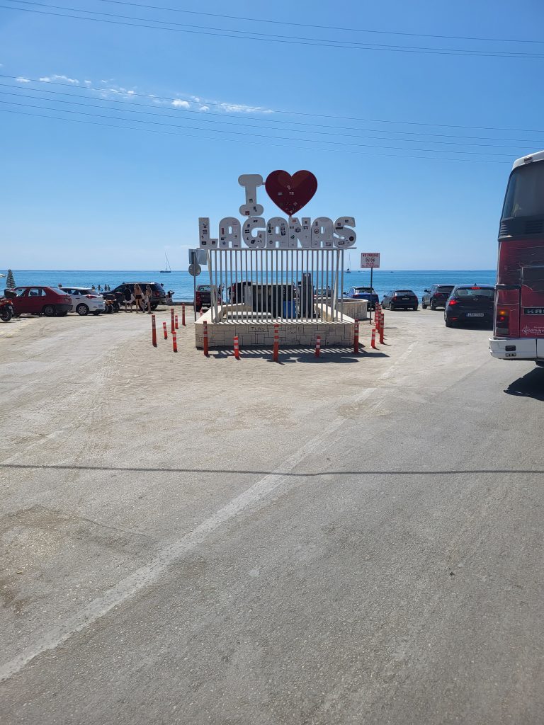 the I heart Laganas sign i front of the sea