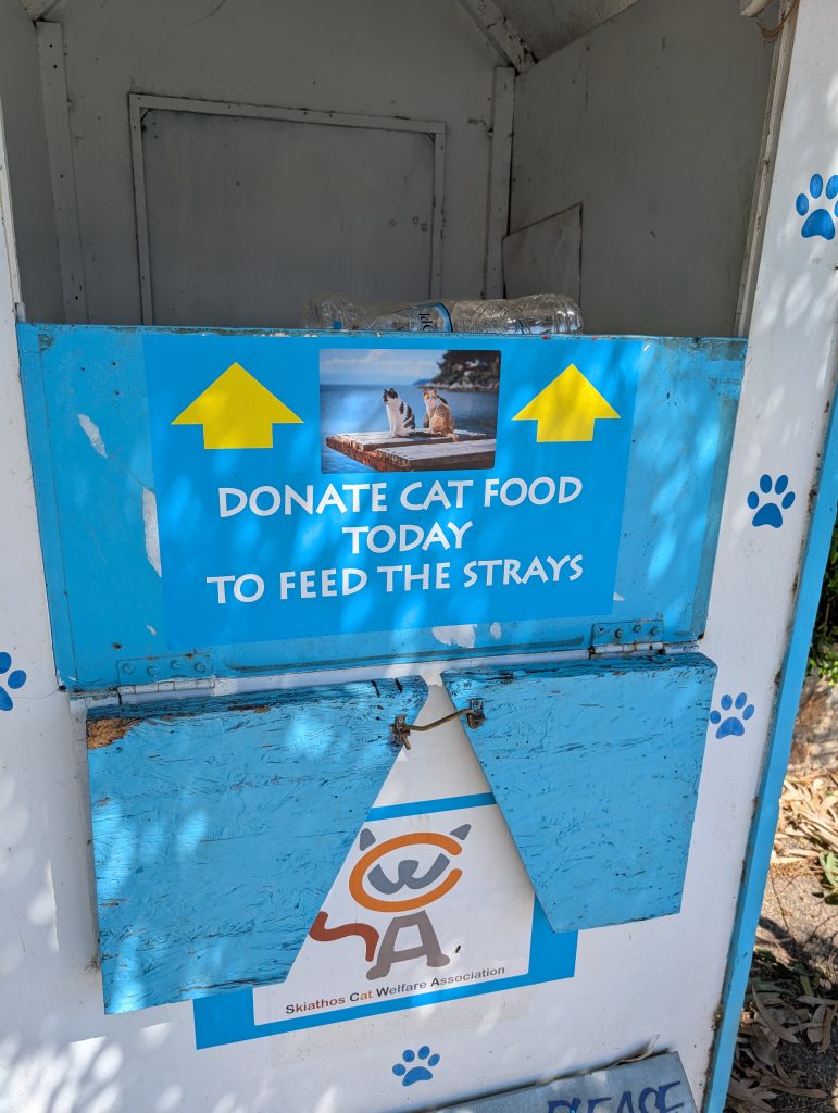 A donation box for food for stray cats